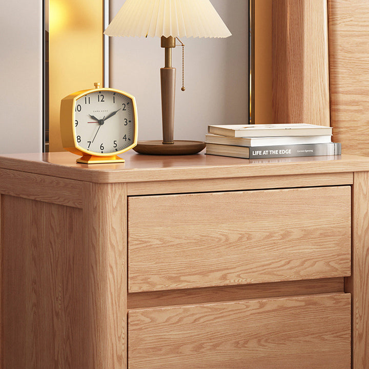 Table de chevet rectangulaire contemporaine en bois de chêne scandinave avec 2 tiroirs pour chambre 