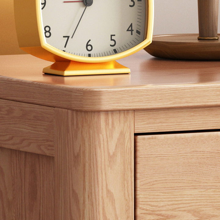 Table de chevet rectangulaire contemporaine en bois de chêne scandinave avec 2 tiroirs pour chambre 