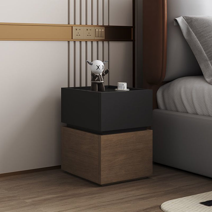 Moderner luxuriöser, ultraflacher rechteckiger Nachttisch aus MDF mit 2 Schubladen für das Schlafzimmer 