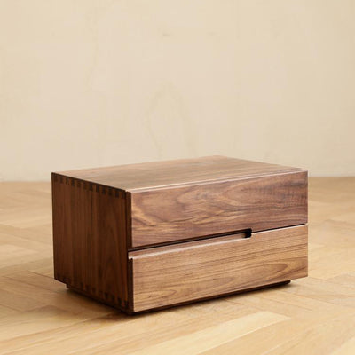 Contemporary Scandinavian Rectangular Desktop Solid Wood Nightstand With Labor-Saving Pulls 2-Drawer For Bedroom