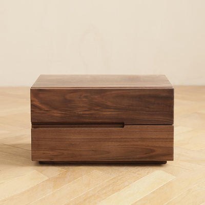 Contemporary Scandinavian Rectangular Desktop Solid Wood Nightstand With Labor-Saving Pulls 2-Drawer For Bedroom