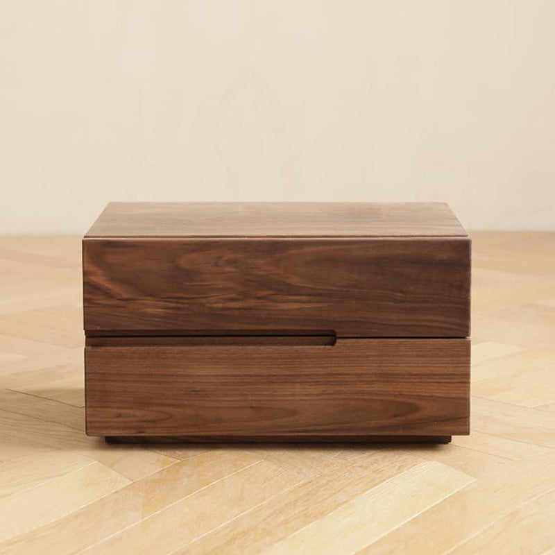 Contemporary Scandinavian Rectangular Desktop Solid Wood Nightstand With Labor-Saving Pulls 2-Drawer For Bedroom