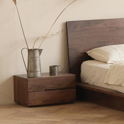 Contemporary Scandinavian Rectangular Desktop Solid Wood Nightstand With Labor-Saving Pulls 2-Drawer For Bedroom