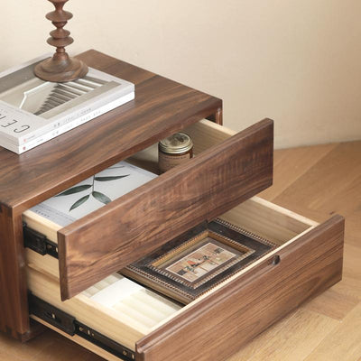 Contemporary Scandinavian Rectangular Desktop Solid Wood Nightstand With Labor-Saving Pulls 2-Drawer For Bedroom