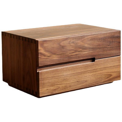 Contemporary Scandinavian Rectangular Desktop Solid Wood Nightstand With Labor-Saving Pulls 2-Drawer For Bedroom