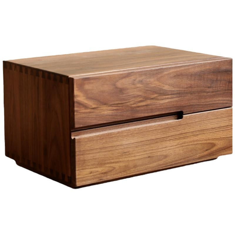 Contemporary Scandinavian Rectangular Desktop Solid Wood Nightstand With Labor-Saving Pulls 2-Drawer For Bedroom