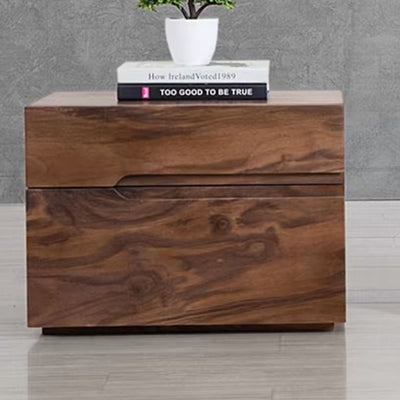 Contemporary Scandinavian Rectangular Desktop Solid Wood Nightstand With Labor-Saving Pulls 2-Drawer For Bedroom