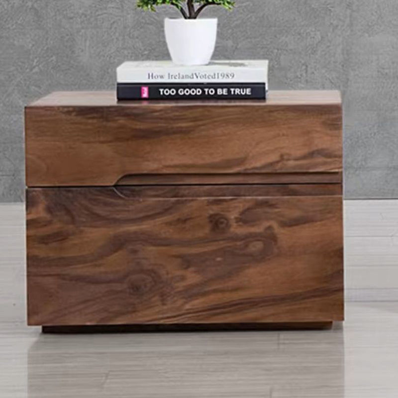Contemporary Scandinavian Rectangular Desktop Solid Wood Nightstand With Labor-Saving Pulls 2-Drawer For Bedroom