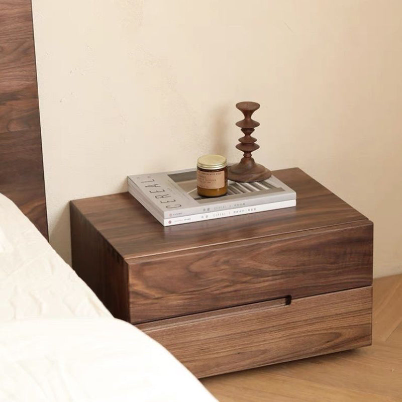 Contemporary Scandinavian Rectangular Desktop Solid Wood Nightstand With Labor-Saving Pulls 2-Drawer For Bedroom