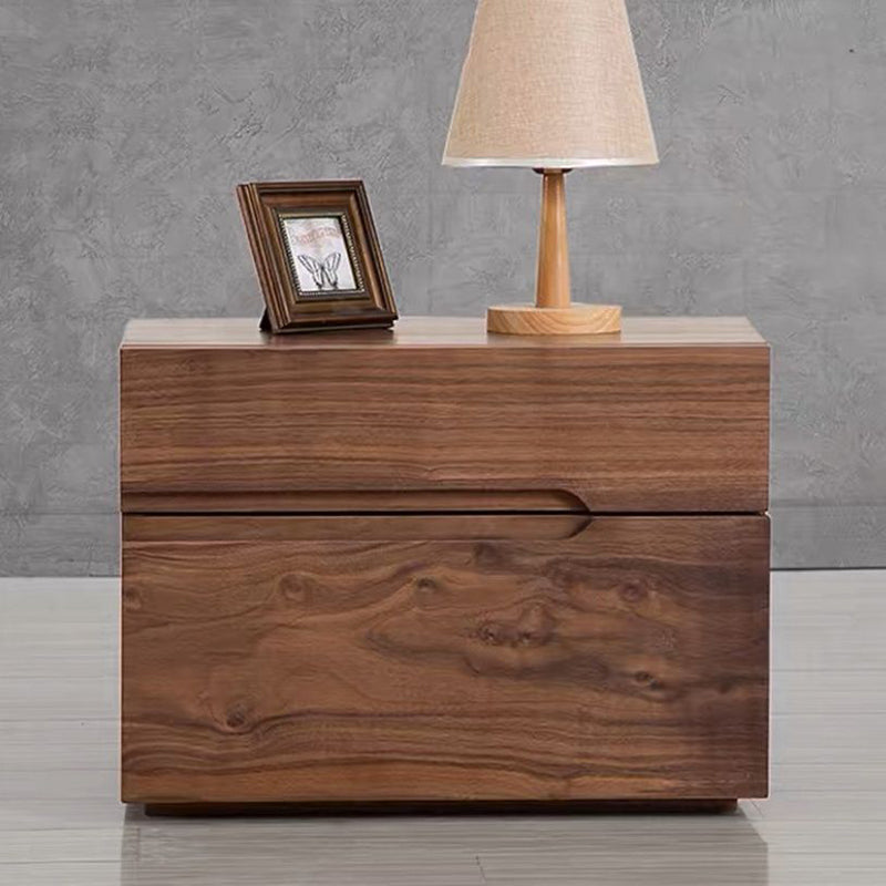 Contemporary Scandinavian Rectangular Desktop Solid Wood Nightstand With Labor-Saving Pulls 2-Drawer For Bedroom
