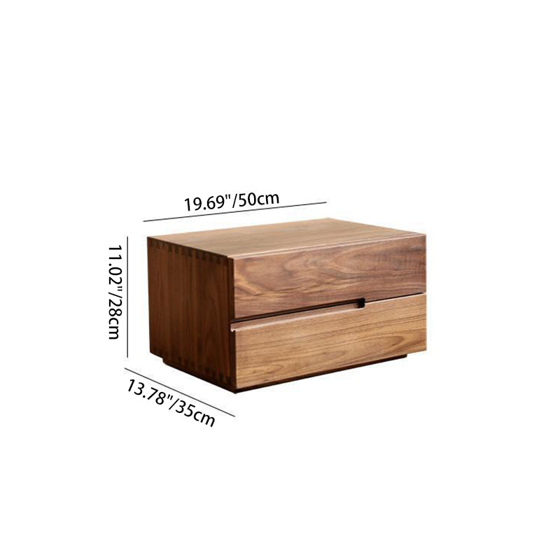 Contemporary Scandinavian Rectangular Desktop Solid Wood Nightstand With Labor-Saving Pulls 2-Drawer For Bedroom
