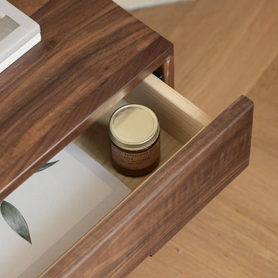 Contemporary Scandinavian Rectangular Desktop Solid Wood Nightstand With Labor-Saving Pulls 2-Drawer For Bedroom