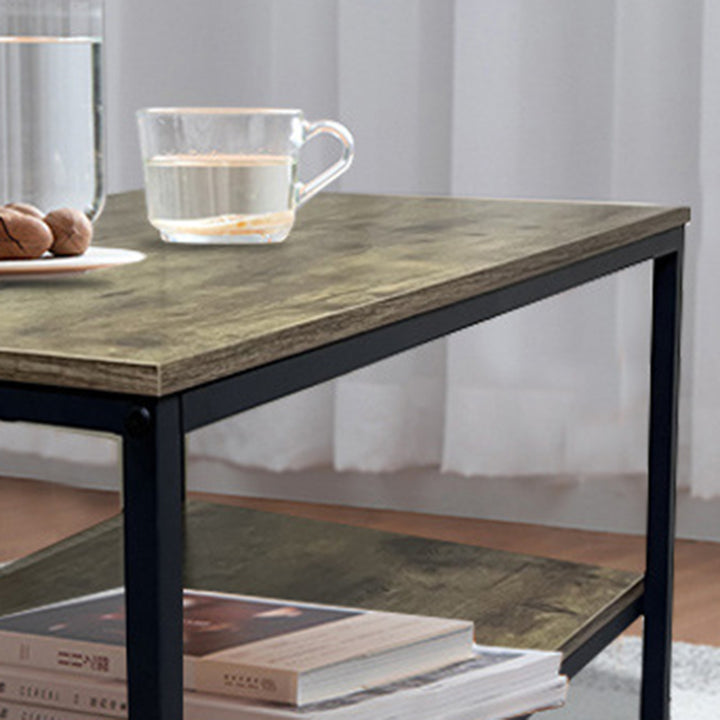 Modern Minimalist MFC &amp; Iron Rectangular Coffee Table 2-Tier For Living Room