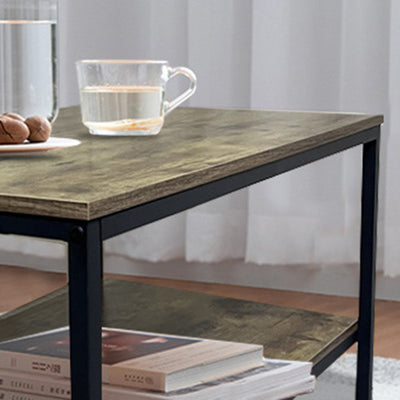 Table basse rectangulaire moderne minimaliste en MFC et fer à 2 niveaux pour le salon 