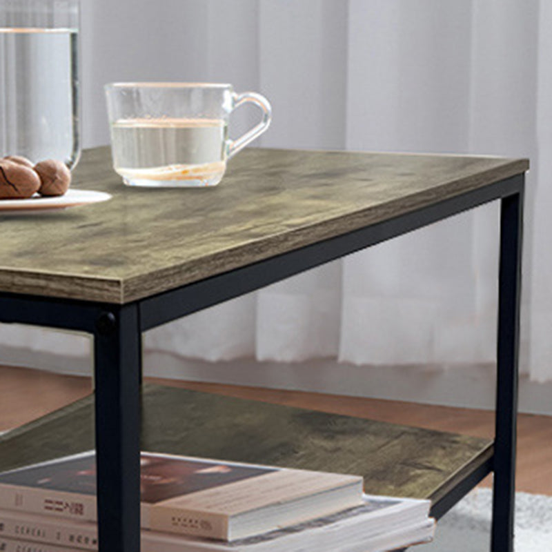 Table basse rectangulaire moderne minimaliste en MFC et fer à 2 niveaux pour le salon 