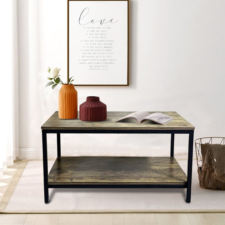 Modern Minimalist MFC &amp; Iron Rectangular Coffee Table 2-Tier For Living Room