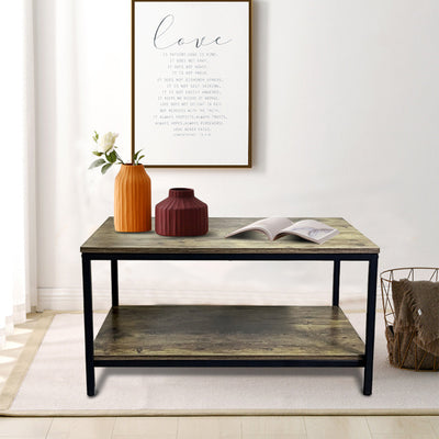 Table basse rectangulaire moderne minimaliste en MFC et fer à 2 niveaux pour le salon 