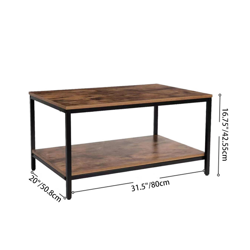 Table basse rectangulaire moderne minimaliste en MFC et fer à 2 niveaux pour le salon 
