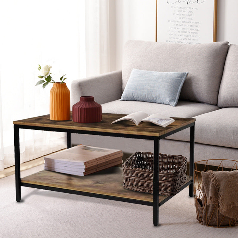 Modern Minimalist MFC &amp; Iron Rectangular Coffee Table 2-Tier For Living Room