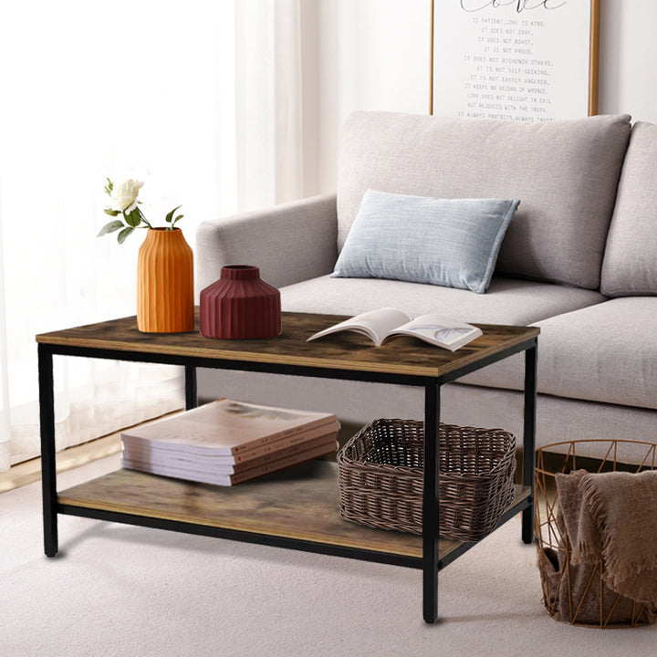 Modern Minimalist MFC &amp; Iron Rectangular Coffee Table 2-Tier For Living Room