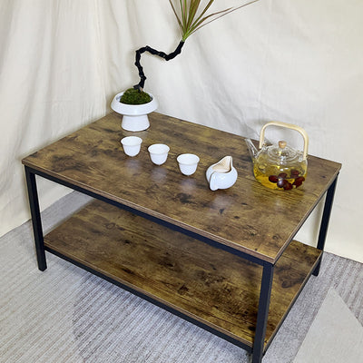 Table basse rectangulaire moderne minimaliste en MFC et fer à 2 niveaux pour le salon 