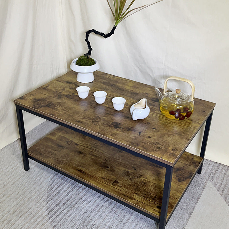 Table basse rectangulaire moderne minimaliste en MFC et fer à 2 niveaux pour le salon 