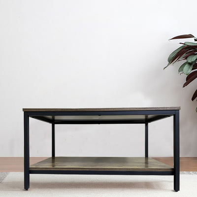 Table basse rectangulaire moderne minimaliste en MFC et fer à 2 niveaux pour le salon 