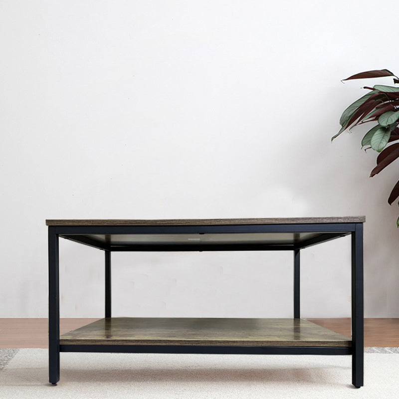 Table basse rectangulaire moderne minimaliste en MFC et fer à 2 niveaux pour le salon 