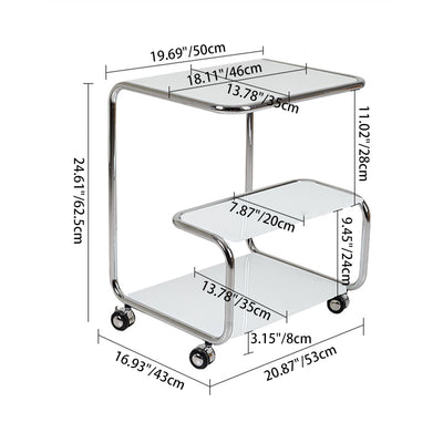 Moderner luxuriöser rechteckiger Edelstahl-Glas-Beistelltisch mit 3 Ebenen für das Wohnzimmer 