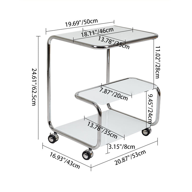 Moderner luxuriöser rechteckiger Edelstahl-Glas-Beistelltisch mit 3 Ebenen für das Wohnzimmer 