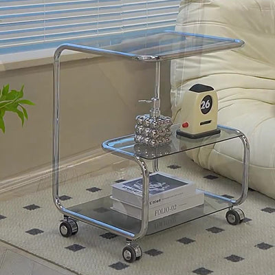 Moderner luxuriöser rechteckiger Edelstahl-Glas-Beistelltisch mit 3 Ebenen für das Wohnzimmer 