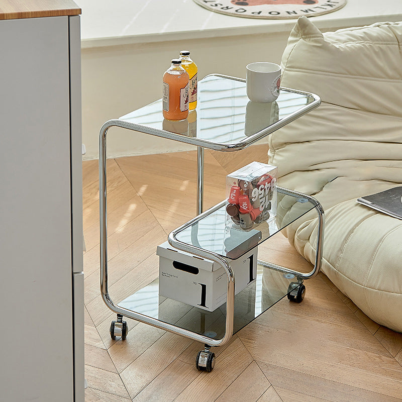 Moderner luxuriöser rechteckiger Edelstahl-Glas-Beistelltisch mit 3 Ebenen für das Wohnzimmer 