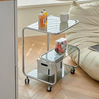 Moderner luxuriöser rechteckiger Edelstahl-Glas-Beistelltisch mit 3 Ebenen für das Wohnzimmer 