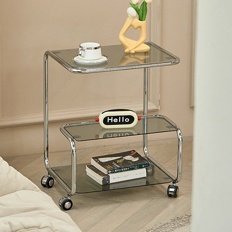 Moderner luxuriöser rechteckiger Edelstahl-Glas-Beistelltisch mit 3 Ebenen für das Wohnzimmer 