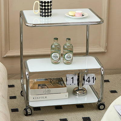 Moderner luxuriöser rechteckiger Edelstahl-Glas-Beistelltisch mit 3 Ebenen für das Wohnzimmer 