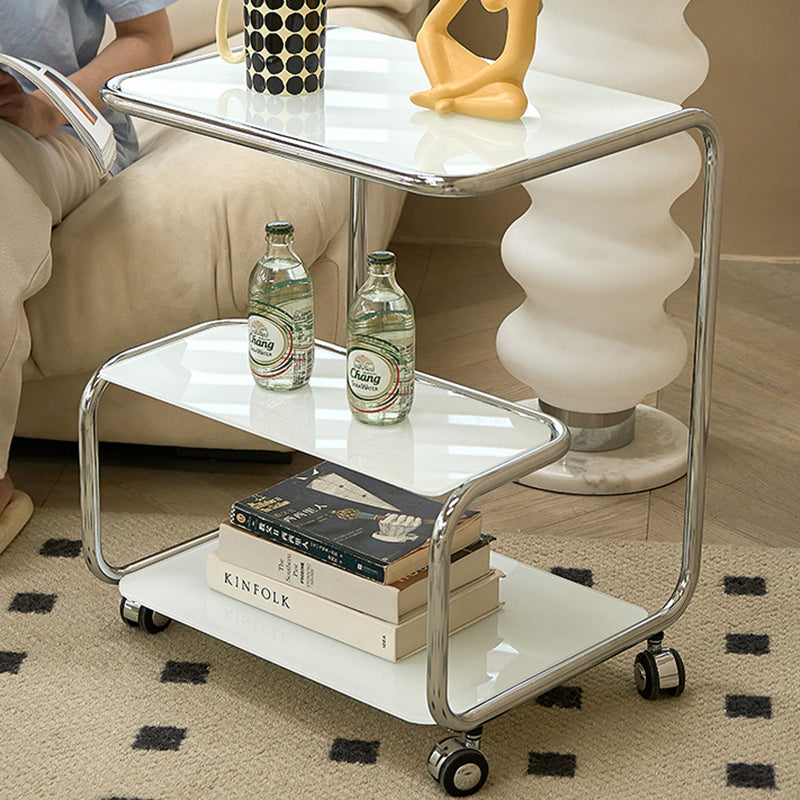 Moderner luxuriöser rechteckiger Edelstahl-Glas-Beistelltisch mit 3 Ebenen für das Wohnzimmer 