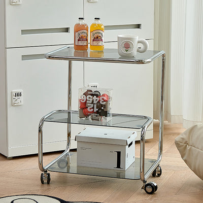 Moderner luxuriöser rechteckiger Edelstahl-Glas-Beistelltisch mit 3 Ebenen für das Wohnzimmer 