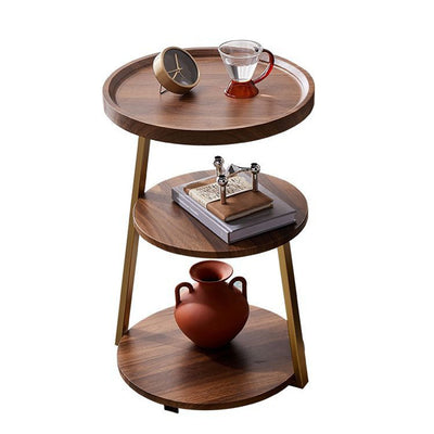 Mesa de Café Redonda Moderna Minimalista de Metal y Madera de 3 Niveles para Sala de Estar 
