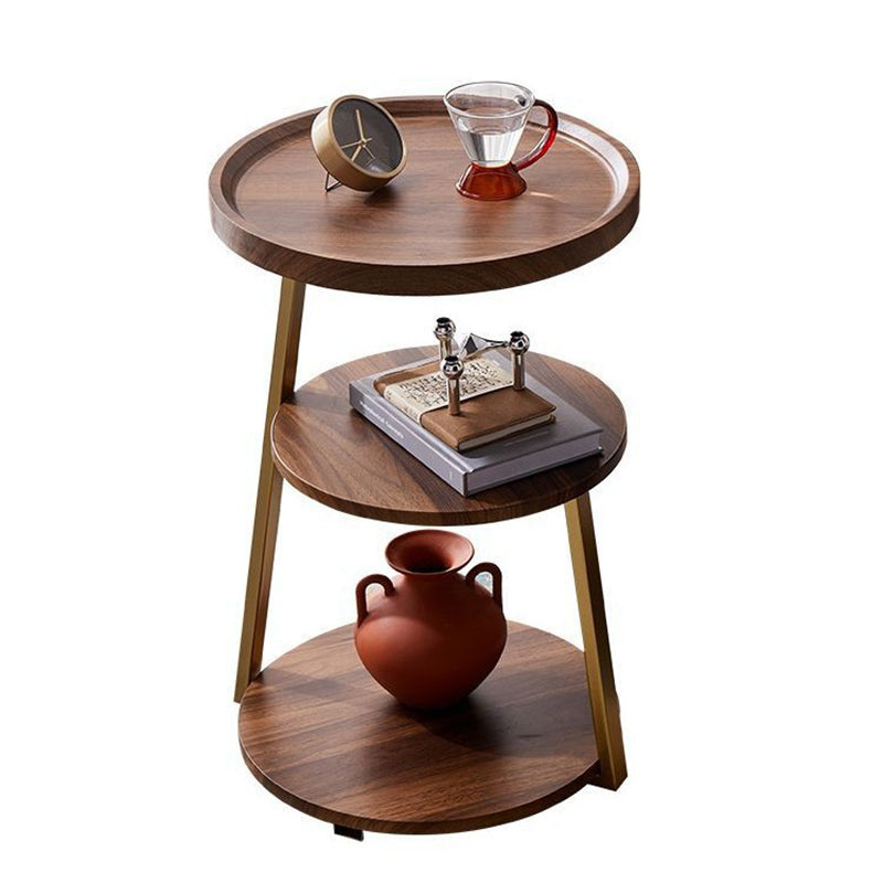 Mesa de Café Redonda Moderna Minimalista de Metal y Madera de 3 Niveles para Sala de Estar 