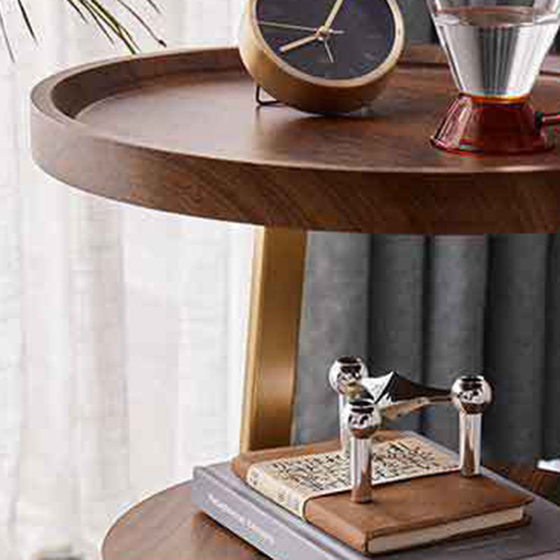 Mesa de Café Redonda Moderna Minimalista de Metal y Madera de 3 Niveles para Sala de Estar 