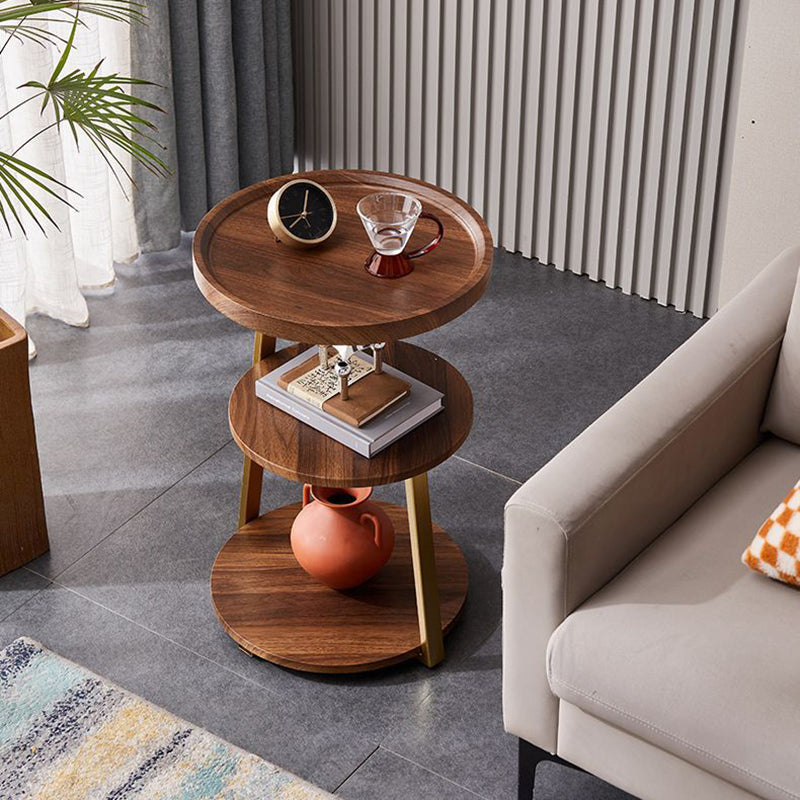 Mesa de Café Redonda Moderna Minimalista de Metal y Madera de 3 Niveles para Sala de Estar 