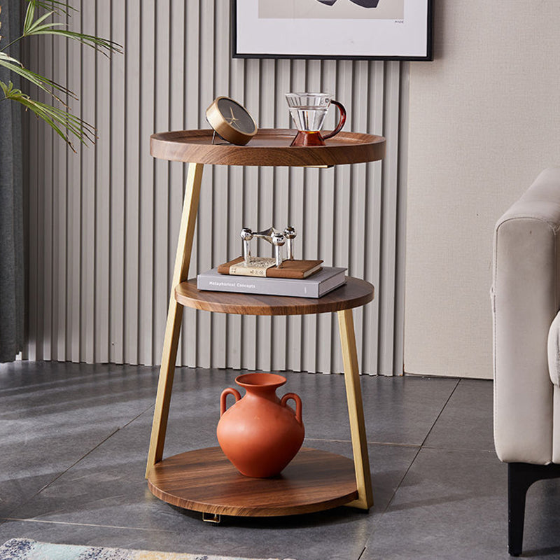 Mesa de Café Redonda Moderna Minimalista de Metal y Madera de 3 Niveles para Sala de Estar 