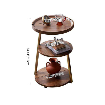Mesa de Café Redonda Moderna Minimalista de Metal y Madera de 3 Niveles para Sala de Estar 