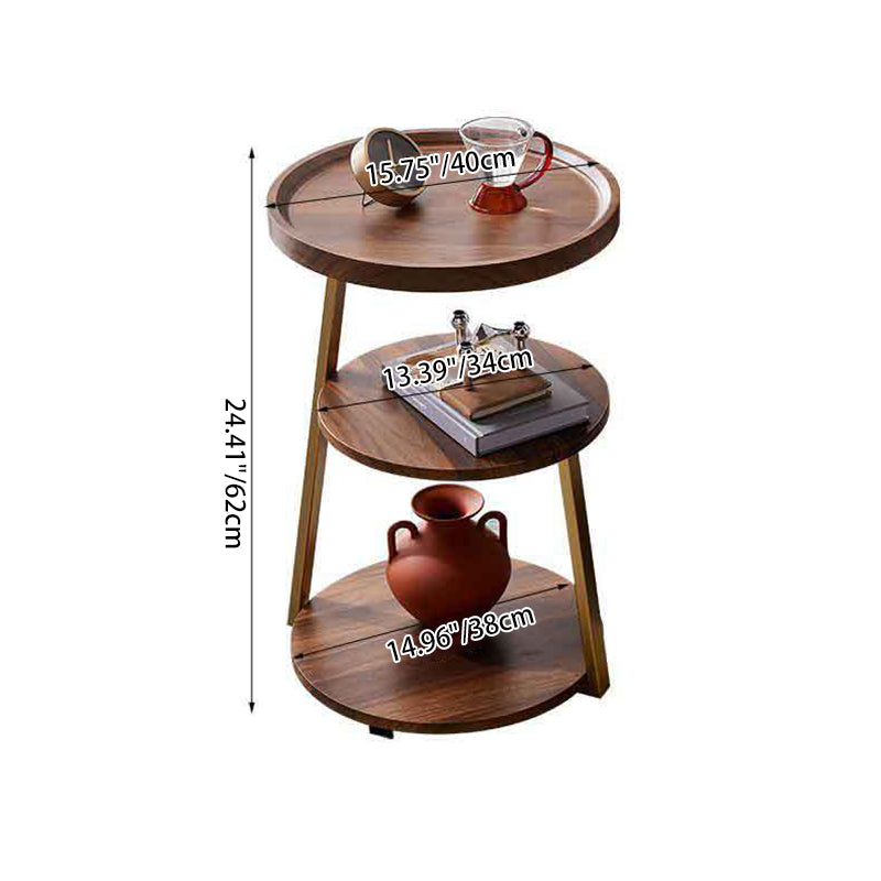 Mesa de Café Redonda Moderna Minimalista de Metal y Madera de 3 Niveles para Sala de Estar 