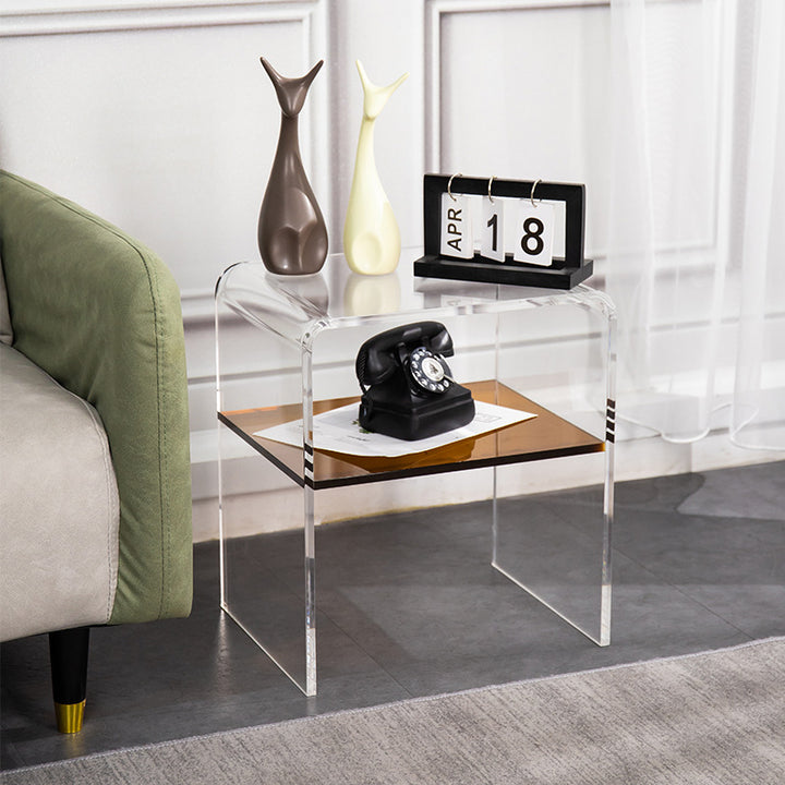 Modern Minimalist Rectangular Acrylic End Table 2-Tier For Living Room
