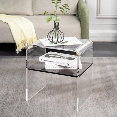 Mesa auxiliar rectangular minimalista moderna de acrílico de 2 niveles para sala de estar 