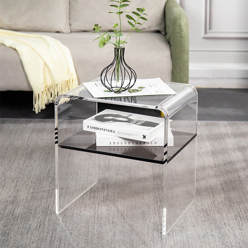 Mesa auxiliar rectangular minimalista moderna de acrílico de 2 niveles para sala de estar 