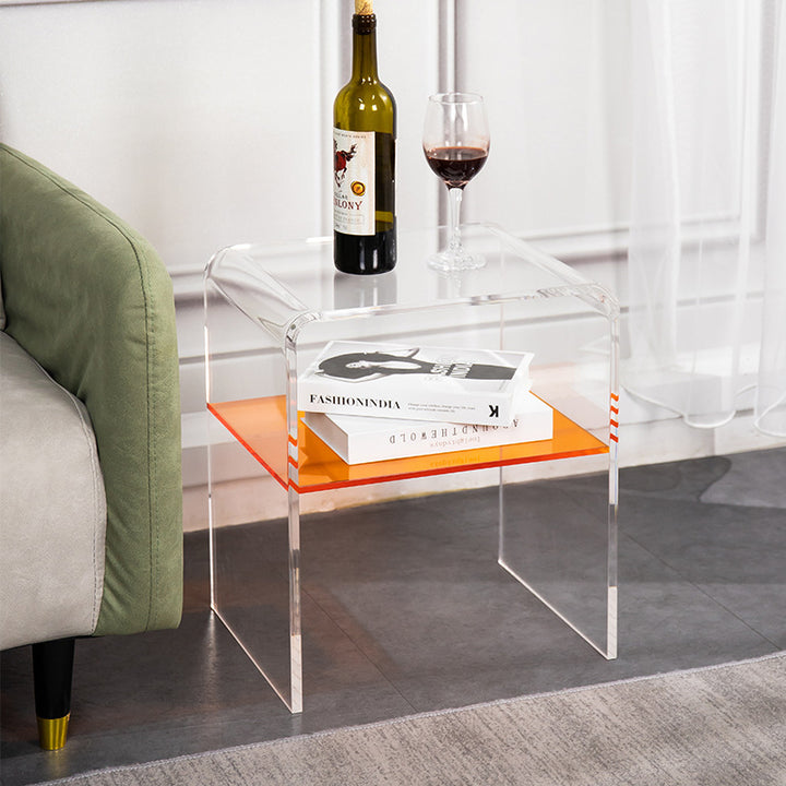 Modern Minimalist Rectangular Acrylic End Table 2-Tier For Living Room
