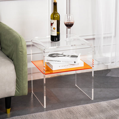 Mesa auxiliar rectangular minimalista moderna de acrílico de 2 niveles para sala de estar 