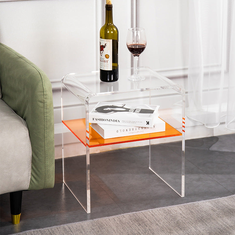 Mesa auxiliar rectangular minimalista moderna de acrílico de 2 niveles para sala de estar 